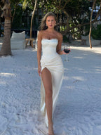 Elegant Ivory Satin Slit Dress